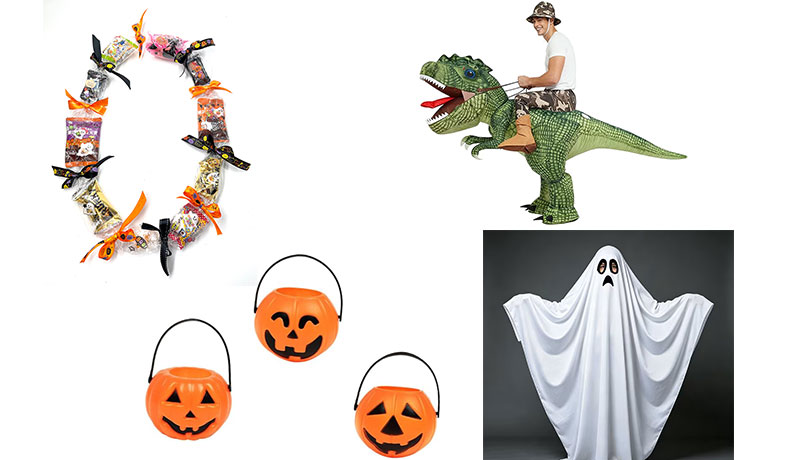 お菓子がいっぱいハロウィン<br>
キャンディレイを作って<br>
恐竜と一緒にハロウィンパレード
